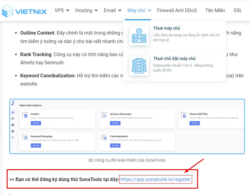 Sonatools nhận 1 backlink từ Vietnix.vn