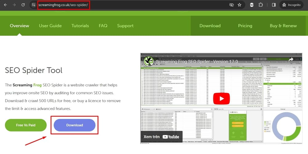 Internal link là gì? Cách xây dựng liên kết nội bộ chuẩn SEO 2025 44 Truy cập vào trang chủ Screaming Frog và tải phần mềm về máy tính