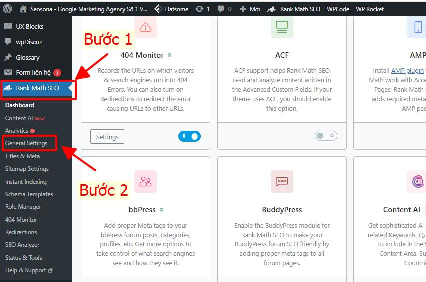 Robots.txt là gì? 3 bước tạo file robot.txt cho website wordpress 29 Chọn Rank math SEO và click chuột General Sittings